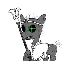Size: 640x600 | Tagged: safe, artist:ficficponyfic, pony, undead, zebra, zombie, colt quest, clothes, corpse, cyoa, eye glow, guard, jewelry, missing teeth, monochrome, solo, spear, story included, temple guardian, tiara, weapon