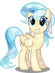 Size: 1600x2108 | Tagged: safe, artist:decprincess, oc, oc only, oc:crystal glittering wave, crystal pony, pegasus, pony, ear piercing, earring, female, jewelry, mare, piercing, smiling, solo