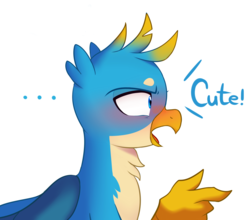 Size: 2400x2110 | Tagged: safe, artist:maren, gallus, griffon, g4, blushing, cute, gallabetes, high res, male, open mouth, pointing, simple background, solo, white background