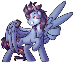Size: 962x816 | Tagged: safe, artist:ak4neh, oc, oc only, oc:lost, pegasus, pony, male, phone, selfie, simple background, solo, stallion, transparent background, wing hold