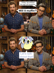 Size: 1605x2160 | Tagged: safe, edit, edited screencap, screencap, derpy hooves, human, g4, good mythical morning, rhett and link, will it muffin?