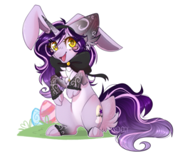 Size: 1448x1250 | Tagged: safe, artist:monogy, oc, oc:moonlight, pony, unicorn, animal costume, bunny costume, clothes, costume, female, mare, pale belly, simple background, solo, transparent background