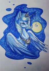 Size: 415x604 | Tagged: artist needed, source needed, safe, princess luna, pony, g4, female, moon, solo, traditional art