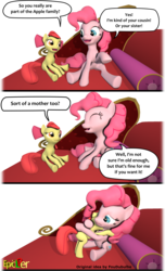 Size: 1920x3158 | Tagged: safe, artist:epiclper, apple bloom, pinkie pie, earth pony, pony, g4, 3 panel comic, 3d, comic, gimp, inkscape, pixlr, simple background, source filmmaker, speech bubble, transparent background, vector