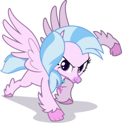 Size: 2350x2367 | Tagged: safe, artist:phucknuckl, silverstream, classical hippogriff, hippogriff, g4, uprooted, badass, female, high res, simple background, solo, superhero landing, that was fast, transparent background, vector