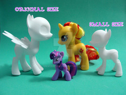 Size: 1024x768 | Tagged: safe, artist:silverbeam, sunset shimmer, twilight sparkle, oc, unnamed oc, pony, g4, 3d print, brushable, comparison, deviantart watermark, irl, obtrusive watermark, photo, toy, watermark