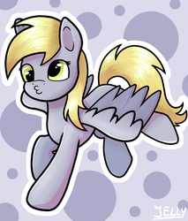 Size: 1700x2000 | Tagged: safe, artist:jellysketch, derpy hooves, pegasus, pony, g4, :3, abstract background, cross-eyed, cute, derpabetes, female, green background, grey skin, lineart, mare, outline, solo, yellow eyes, yellow mane, •3•