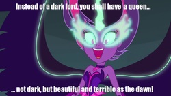 Size: 1280x720 | Tagged: safe, edit, edited screencap, screencap, sci-twi, twilight sparkle, equestria girls, g4, my little pony equestria girls: friendship games, caption, female, galadriel, image macro, lord of the rings, midnight sparkle, reference, smiling, solo, text