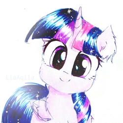 Size: 2120x2120 | Tagged: safe, artist:liaaqila, tree of harmony, twilight sparkle, alicorn, pony, g4, uprooted, cute, female, head tilt, high res, looking at you, mare, scene interpretation, smiling, solo, traditional art, treelight sparkle, treelightbetes, twiabetes
