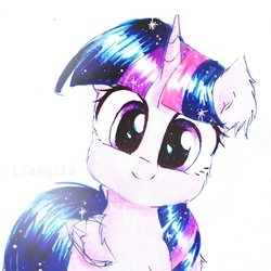 Size: 2120x2120 | Tagged: safe, artist:liaaqila, tree of harmony, twilight sparkle, alicorn, pony, g4, uprooted, cute, female, head tilt, high res, looking at you, mare, scene interpretation, smiling, solo, traditional art, treelight sparkle, treelightbetes, twiabetes, twilight sparkle (alicorn)