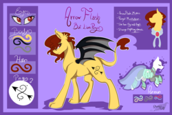 Size: 3000x2000 | Tagged: safe, artist:shamy-crist, oc, oc only, oc:arrow flash, bat pony, hybrid, pony, clothes, dress, female, high res, reference sheet, solo