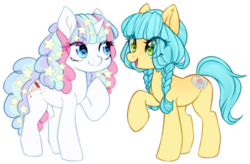 Size: 917x600 | Tagged: safe, artist:cabbage-arts, oc, oc only, earth pony, pony, unicorn, commission, commissioner:sugarkissunicorn, duo, female, mare, simple background, transparent background