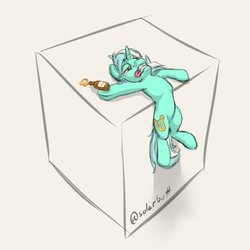 Size: 450x450 | Tagged: safe, artist:tepperi, lyra heartstrings, pony, unicorn, g4, alcohol, beer, beer bottle, cube, female, mare, solo, tongue out