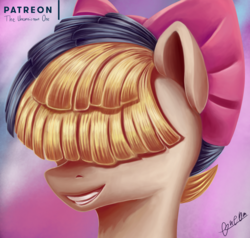 Size: 2000x1900 | Tagged: safe, artist:theunconsistentone, songbird serenade, pegasus, pony, g4, my little pony: the movie, bow, bust, covering eyes, female, mare, patreon, patreon logo, portrait, smiling, solo