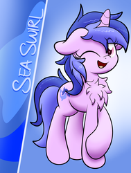 Size: 2223x2943 | Tagged: dead source, safe, artist:php142, sea swirl, seafoam, pony, unicorn, g4, background pony, chest fluff, commission, female, high res, mare, one eye closed, wink
