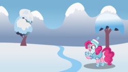 Size: 1920x1080 | Tagged: safe, artist:redfire-pony, pinkie pie, pony, g4, female, snow, solo, tree, winter, winter outfit