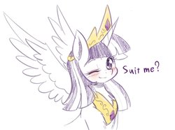Size: 1168x867 | Tagged: safe, artist:phoenixperegrine, twilight sparkle, alicorn, pony, g4, accessory theft, blushing, crown, cute, female, jewelry, looking at you, mare, one eye closed, regalia, smiling, solo, twiabetes, twilight sparkle (alicorn), wink
