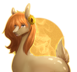 Size: 1152x1088 | Tagged: safe, artist:lastaimin, oc, oc only, oc:sira, earth pony, pony, deer tail, female, flower, flower in hair, mare, solo, sunflower