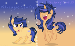 Size: 994x612 | Tagged: safe, artist:star-gaze-pony, oc, oc only, oc:galaxy swirls, oc:velvet sentry, pony, unicorn, female, mare, offspring, parent:flash sentry, parent:twilight sparkle, parents:flashlight