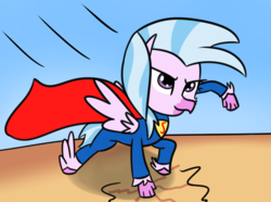 Size: 1804x1342 | Tagged: safe, artist:artiks, silverstream, hippogriff, g4, uprooted, 30 minute art challenge, cape, clothes, cute, dc comics, diastreamies, female, scene interpretation, solo, superhero, superhero landing, superman