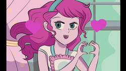 Size: 1280x720 | Tagged: safe, artist:cossiecosmic, pinkie pie, equestria girls, g4, my little pony equestria girls: better together, the craft of cookies, anime, black bars, female, heart, heart hands, letterboxing, solo, style emulation