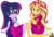 Size: 2048x1384 | Tagged: dead source, safe, artist:php77, edit, edited screencap, editor:php77, screencap, sci-twi, sunset shimmer, twilight sparkle, equestria girls, g4, i'm on a yacht, my little pony equestria girls: better together, background removed, choker, clothes, dress, duo, duo female, female, geode of empathy, geode of fauna, geode of shielding, geode of sugar bombs, geode of super speed, geode of super strength, geode of telekinesis, glasses, hand on chest, lidded eyes, looking at you, magical geodes, not a vector, ponytail, simple background, smiling, transparent background