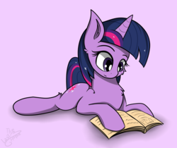 Size: 2500x2100 | Tagged: safe, artist:llhopell, twilight sparkle, pony, unicorn, g4, book, female, gradient background, high res, mare, prone, reading, solo