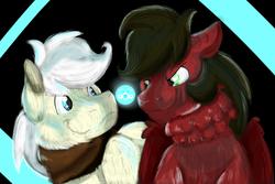 Size: 3000x2000 | Tagged: safe, artist:euspuche, oc, oc only, oc:cloud rider, oc:pierrot fisher, pegasus, pony, bust, couple, high res, looking at each other, male, portrait