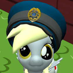 Size: 1080x1080 | Tagged: safe, artist:lixerubeon, derpy hooves, pony, g4, 3d, female, gmod, heart eyes, police hat, solo, wall eyed, wingding eyes