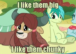 Size: 819x576 | Tagged: safe, edit, edited screencap, screencap, ocellus, sandbar, yona, changedling, changeling, earth pony, pony, yak, g4, school daze, aside glance, big and chunky, caption, cropped, cute, dreamworks, female, grin, image macro, implied interspecies, implied yonabar, madagascar (dreamworks), madagascar: escape 2 africa, male, moto moto, prone, sandabetes, ship:yonabar, shipping, smiling, squee, straight, teenager, text, yonadorable