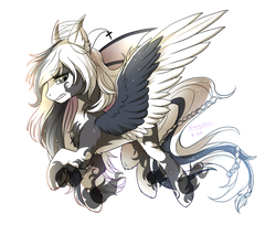 Size: 2300x1960 | Tagged: safe, artist:swaybat, oc, oc only, hybrid, pony, bat wings, cross, horns, long mane, male, simple background, solo, stallion, white background, wings