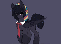 Size: 1280x920 | Tagged: safe, artist:php146, oc, oc only, oc:masashi, pegasus, pony, alternate design, blue background, eye clipping through hair, male, necktie, race swap, simple background, solo, stallion