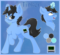 Size: 2238x2043 | Tagged: safe, artist:wolfypon, oc, oc only, oc:tinker doo, pony, unicorn, chest fluff, ear fluff, glasses, high res, looking at you, magic, male, open mouth, raised hoof, reference sheet, solo, stallion