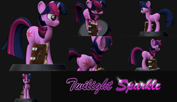 Size: 1870x1080 | Tagged: safe, artist:shnider, twilight sparkle, pony, unicorn, g4, 3d, 3d model, 3ds max, book, female, solo, unicorn twilight, zbrush