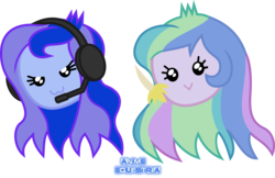 Size: 1474x953 | Tagged: safe, artist:anime-equestria, princess celestia, princess luna, principal celestia, vice principal luna, gamer luna, equestria girls, g4, game stream, my little pony equestria girls: better together, banana, bananalestia, cute, cutelestia, duo, emoji, female, food, head only, headset, lunabetes, royal sisters, simple background, sisters, smiling, transparent background, vector