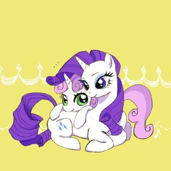 Size: 900x899 | Tagged: safe, artist:puri__kyua, rarity, sweetie belle, pony, unicorn, g4, duo, female, filly, mare, simple background, sisters, yellow background