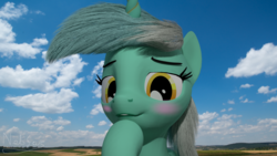 Size: 1920x1080 | Tagged: safe, artist:nebulafactory, lyra heartstrings, pony, g4, 3d, blender, blushing, female, looking at you, sky, solo