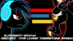Size: 1920x1080 | Tagged: safe, artist:phantombadger, discord, oc, oc:the living tombstone, pony, discord (eurobeat brony), g4, album cover, cover, cover art, eurobeat brony, link in description, music, odyssey eurobeat, text