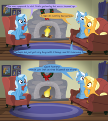 Size: 1280x1440 | Tagged: safe, artist:evil-dec0y, jack pot, sunflower spectacle, trixie, pony, unicorn, g4, christmas, christmas wreath, comic, dialogue, fireplace, holiday, ship:jacktacle, trixie's parents, wreath