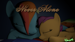 Size: 4096x2304 | Tagged: safe, artist:edward256, rainbow dash, scootaloo, pony, g4, 3d, cute, scootalove, sleeping, source filmmaker