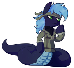 Size: 3000x2750 | Tagged: safe, artist:ponetistic, colorist:mergoats, lamia, original species, snake, snake pony, bandana, blue hair, clothes, green eyes, high res, metal gear, metal gear solid, military