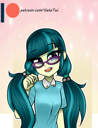 Size: 771x1000 | Tagged: safe, artist:nekojackun, juniper montage, equestria girls, g4, female, glasses, open mouth, patreon, patreon logo, pigtails, solo, twintails