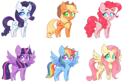 Size: 1600x1067 | Tagged: safe, artist:erkythehero23, applejack, fluttershy, pinkie pie, rainbow dash, rarity, twilight sparkle, alicorn, earth pony, pegasus, pony, unicorn, g4, cheek fluff, chest fluff, colored pupils, cowboy hat, curved horn, cute, dashabetes, diapinkes, ear fluff, hat, horn, jackabetes, looking at you, mane six, open mouth, raribetes, shyabetes, simple background, smiling, spread wings, transparent background, twiabetes, twilight sparkle (alicorn), wings