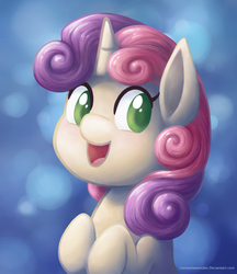 Size: 1730x2000 | Tagged: safe, artist:llamacheesecake, sweetie belle, pony, unicorn, g4, bust, colored pupils, cute, diasweetes, female, filly, happy, open mouth, solo, weapons-grade cute