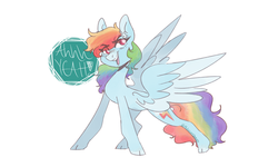 Size: 1280x768 | Tagged: safe, artist:sleepymangos, rainbow dash, pegasus, pony, g4, cloven hooves, cute, dashabetes, dialogue, ear fluff, eye clipping through hair, female, open mouth, simple background, solo, two toned wings, white background
