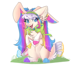 Size: 1282x1152 | Tagged: safe, artist:monogy, oc, oc:funfetti, earth pony, pony, animal costume, bunny costume, clothes, costume, female, mare, simple background, solo, transparent background