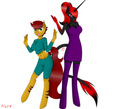 Size: 2880x2520 | Tagged: safe, artist:rockleerocks77, oc, oc:burgundy patches, oc:queen haiku, anthro, anthro oc, gradient mane, high res, red and black oc, simple background, skintight clothes, transparent background