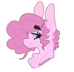 Size: 687x675 | Tagged: safe, artist:sleepymangos, part of a set, pinkie pie, earth pony, pony, g4, bust, chest fluff, ear fluff, female, lidded eyes, looking at you, mare, profile, simple background, smiling, solo, thick eyebrows, white background