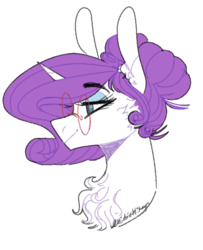 Size: 572x705 | Tagged: safe, artist:sleepymangos, part of a set, rarity, pony, unicorn, g4, alternate hairstyle, bust, cheek fluff, chest fluff, female, glasses, hair bun, lidded eyes, mare, profile, simple background, smiling, solo, white background