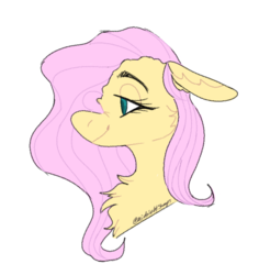 Size: 743x786 | Tagged: safe, artist:sleepymangos, part of a set, fluttershy, pony, g4, bust, cheek fluff, chest fluff, female, floppy ears, lidded eyes, mare, profile, simple background, smiling, solo, white background